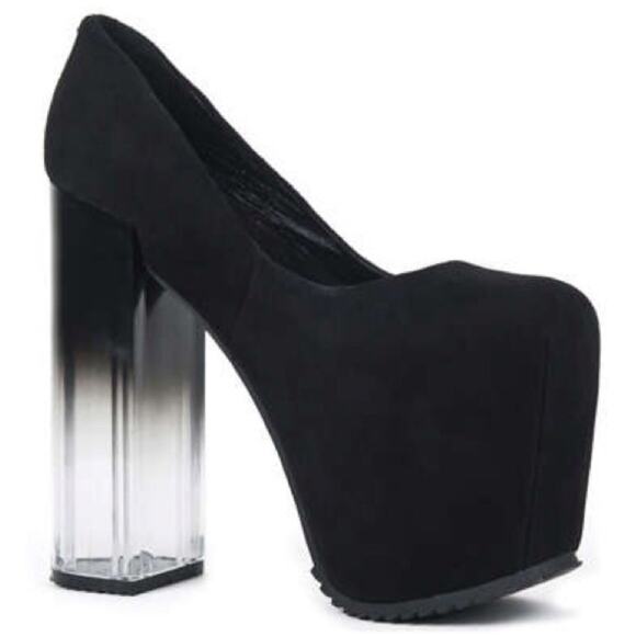 UNIF Vapor Heels Suede Leather Platform Block Ombre Clear Heel Pumps, Black - Picture 1 of 11